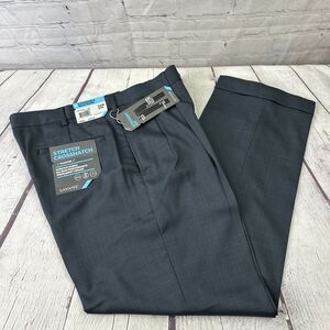 Savane Mens Stretch Crosshatch‎ Charcoal 34W / 29L Pleated Pants NWT
